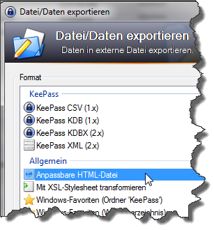 Keepass: Export als anpassbare Html-Datei