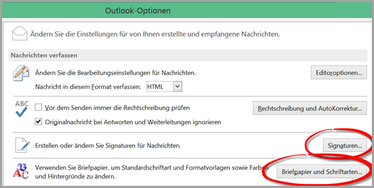 Outlook-Optionen: Signaturen
