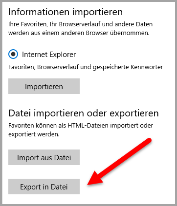 Edge: Lesezeichen in Datei exportieren